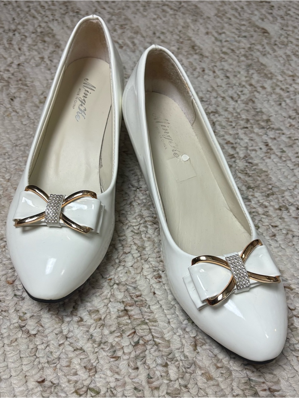 White Patent Bow Heels